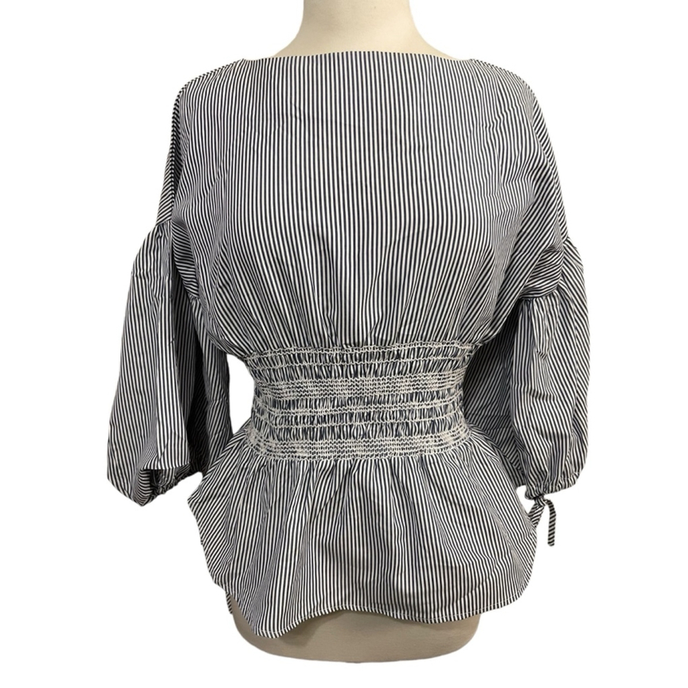Women's Cliche Blouse Top Size S Blue White Striped